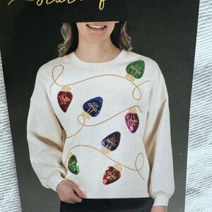 Festive Cream Sweater with Colorful Lights